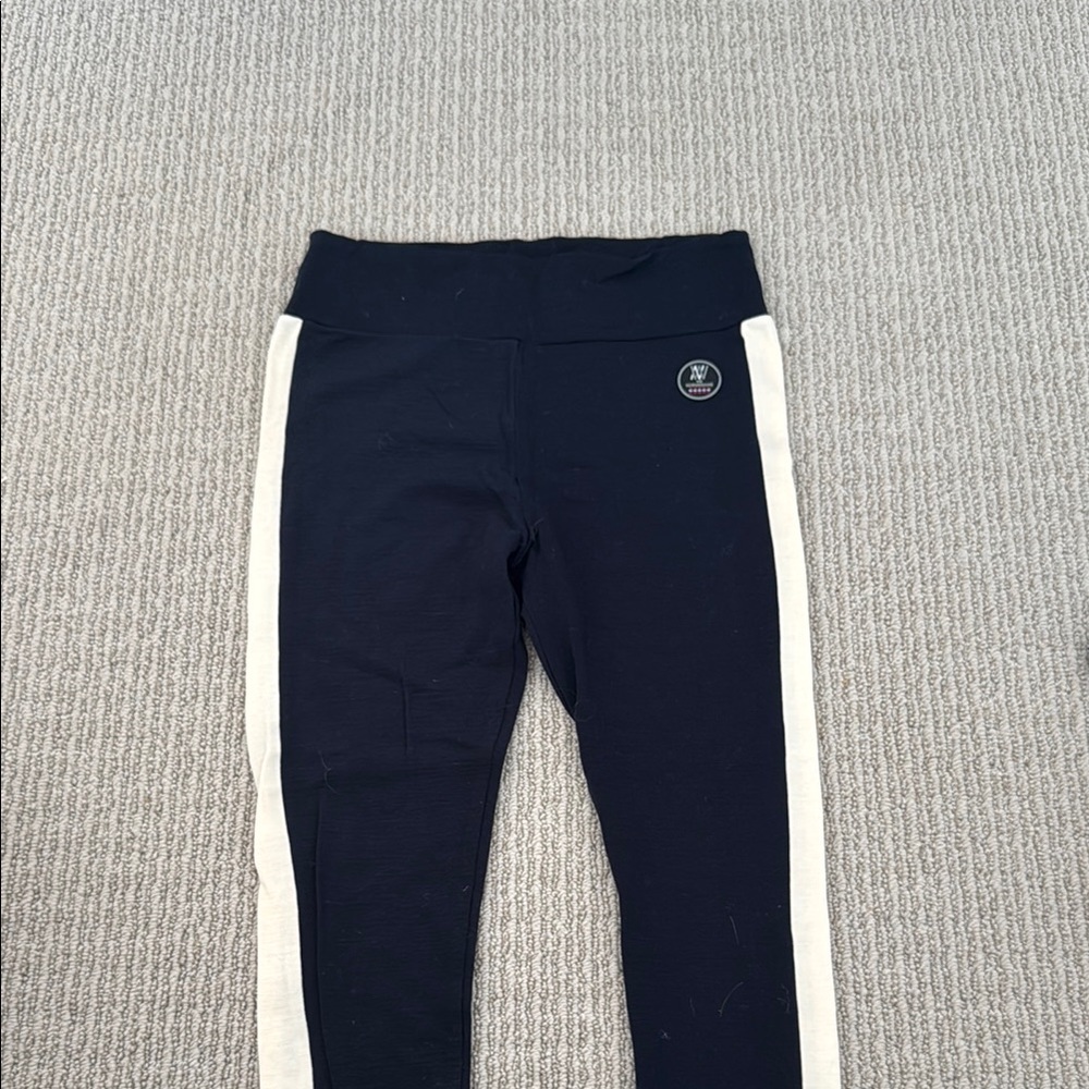 We Norwegians Navy and White Leggings Small Ski Bade Layer Marino Wool